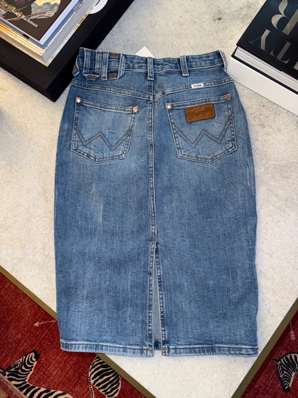 NWT Staud for Wrangler Light Blue Denim Pencil Skirt Sz 24